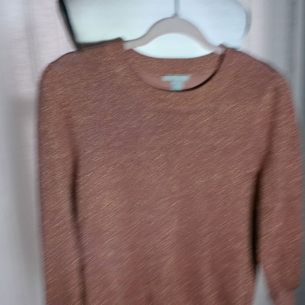 H&M Crew Neck Long Puffy Sleeve Shimmer Knit Pink Sweater L - Picture 2 of 10